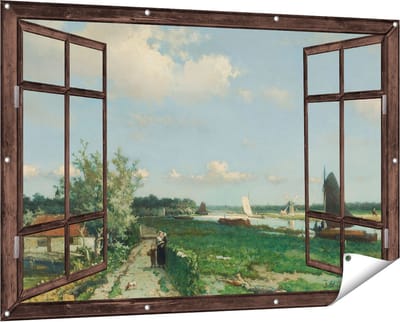 Gards Tuinposter Doorkijk De Trekvliet bij Rijswijk - Jan Hendrik Weissenbruch - 150x100 cm - Tuindoek - Tuindecoratie - Wanddecoratie buiten - Tuinschilderij