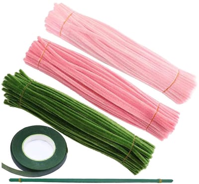 Set van 321 Stuks Roze Tulpen Pijpenragers voor Creatief Knutselen met Lijm, Draad en Ribbons