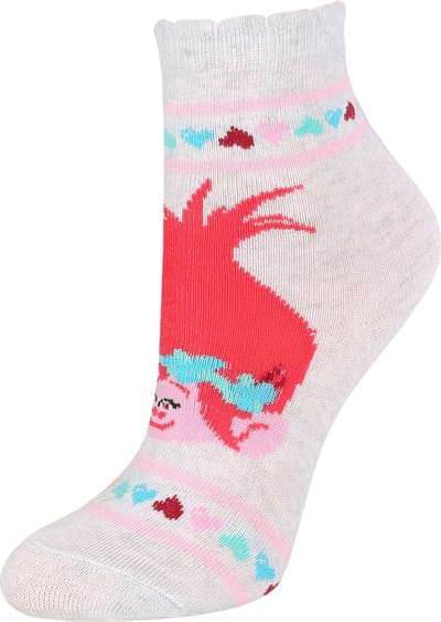 Grijze kindersokken met roze TROLLS-patroon