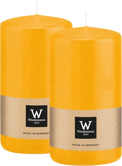 Wiedemann Cilinderkaars/stompkaars - 2x - geel - 12 x 6 cm - 33 branduren - zuilkaarsen