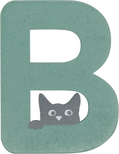 Houten Letter B Groen met Kat | 9 cm