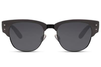 6540 Clubmaster Zonnebril |'browline'-stijl | Hipster & Vintage Zonnebril | Retro & Classic Bril | Festival Bril | Carnavalsbril | Zonnebril Dames & Heren | Zwart spiegelend lens |Grijs montuur| Trendy Party & Outdoor Bril + brillen sleeve & doek