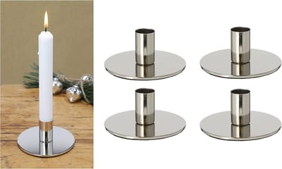 Set van 4 kaarsenhouders zilver kerstdecoratie kaarsenhouder 10x5cm metaal Adventskrans kerst scandinavisch chique tafelkaarsen kaarsenhouder kaarsenstoker kaarsenbord decoratieve schaal