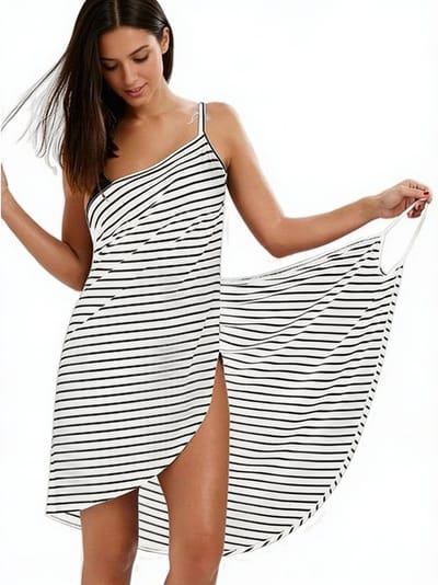 Omslag Strandjurk - Bikini Cover - Wikkel Jurk - Zwart Wit