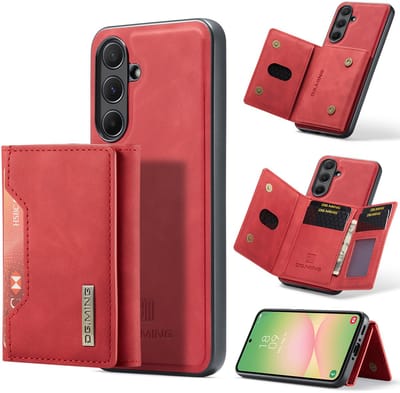 Stravo × DG.MING Veelzijdige leren case hoesje – Geschikt voor Samsung Galaxy A56 – 2-in-1 luxe lederen telefoonhoesje met afneembare kaarthouder – MagSafe compatibel leer case – Stijlvol & duurzaam – Rood