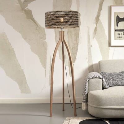 GOOD&MOJO Vloerlamp Java - Bamboe/Zwart - 50x50x145cm - Driepoot - Bohemian - Staande lampen voor Woonkamer - Slaapkamer