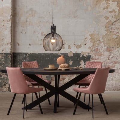 Mangohouten Eettafel Tulsa Black Ovaal 160×90 cm Mahom Industrieel - Dinertafel van Mangohout & Metaal - Industriële Eettafel