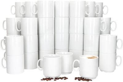 Set van 48 EVENT stapelbare koffiemokken wit porselein 250 ml