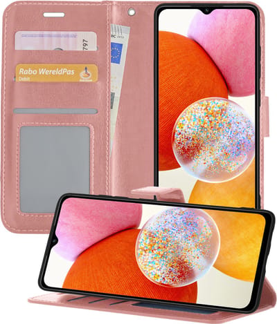 Hoesje - Geschikt voor Samsung Galaxy A14 - Luxe Bookcase - Walletcase Hoes - Portemonnee - Cover - Telefoonhoes - Lichtroze