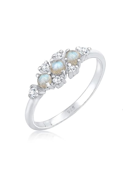 Elli - Ring - dames met labradoriet edelsteen en zirkonia in vintage look in 925 sterling zilver verguld - Dames