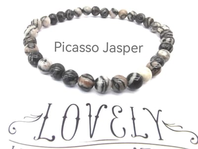 Armband – Edelsteen – Picasso jaspis - 6mm Kralen - 18 cm - Werking - geeft moed, rust en troost.