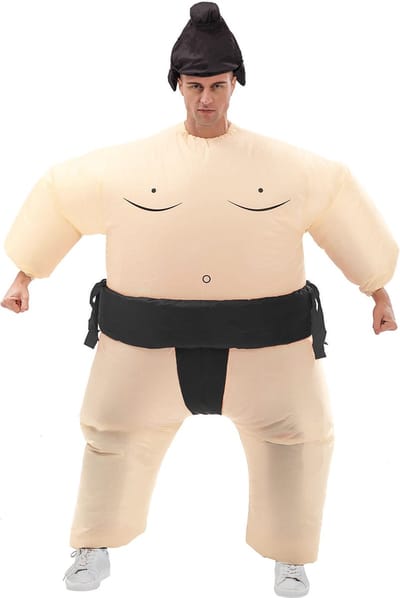 KIMU® Opblaas Kostuum Sumo Worstelaar Zwart - Opblaasbaar Pak - Sumopak Mascotte Opblaaspak - Opblaasbare Sumoworstelaar Dames Heren Festival