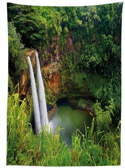 ABAKUHAUS Tafellaken met landschap Tweevoudige watervallen Hawaï – 140x200 cm – groen