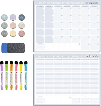 Zelfklevende weekplanner, afwasbaar whiteboard, planningbord voor organisatie, ongedateerde wandkalender met stickers en pennen, ideaal voor thuis en op kantoor