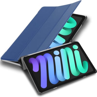 Cadorabo Tablet Hoesje geschikt voor Apple iPad MINI 6 (8.3 Zoll) in JERSEY DONKER BLAUW - Ultra dun beschermend geval met automatische Wake Up en Stand functie Book Case Cover Etui