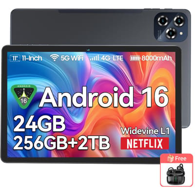 BESTTAB W90 11-inch Tablet Android 16, 24GB RAM 256GB Geheugen(2TB TF),Groot scherm, breedbeeld L1, octa-core T615, 8000 mAh, 5G wifi, 4G LET, 18 W With 1*AIRBUDS 15 grijs