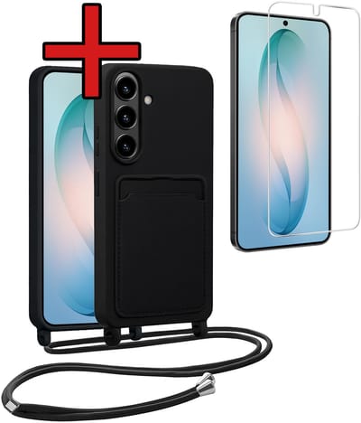 Hoesje Geschikt voor Samsung S26 Hoesje Siliconen Case Met Koord Met Screenprotector - Hoes Geschikt voor Samsung Galaxy S26 Hoesje Backcover Met Telefoonkoord - Zwart