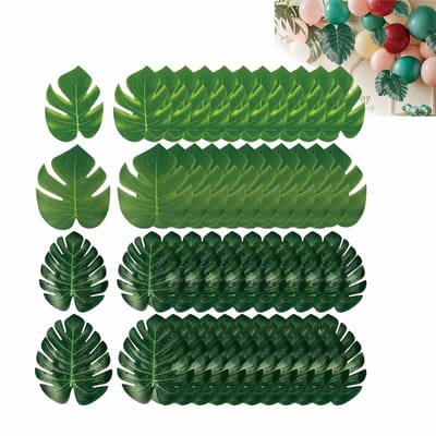 Dailygoods - 48 Stuks Kunst palmbladeren & 24 Stuks Kunstbloemen - Vibrerende Monstera en Tropische Bladeren Decoraties voor Jungle, Strand & Verjaardagsdecoratie in Twee Maten