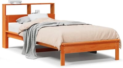 Boekenkast Bed - Houten Bedframe - Slaapkamer Opbergen - Geïntegreerd Hoofdeinde - 90x200cm - Wax Bruin