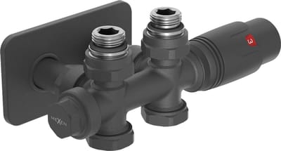 Mexen G00 thermostatische set hoekbaar/recht met afdekking S, Duplex, DN50, antraciet - W908-900-910-66