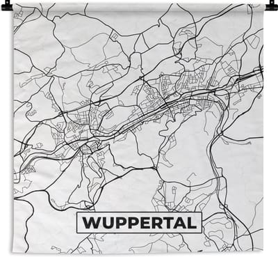 Wandkleed - Wanddoek - Plattegrond - Wuppertal - Kaart - Stadskaart - 90x90 cm - Wandtapijt