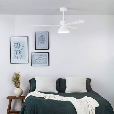 FARO BARCELONA LED plafondventilator Amelia Cone L, wit, gelijkstroom, stil, 132 cm