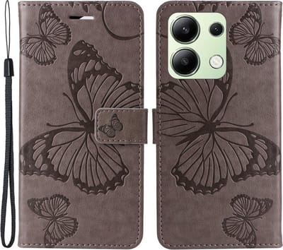 Coverup Hoesje - Geschikt voor Xiaomi Redmi Note 13 4G Hoesje - Coverup Vlinders Book Case - Taupe Grijs