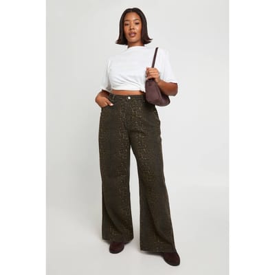 boohoo Dames Plus Leopard Hoge Taille Wijde Pijpen Jeans | Luipaardprint | Maat: 50