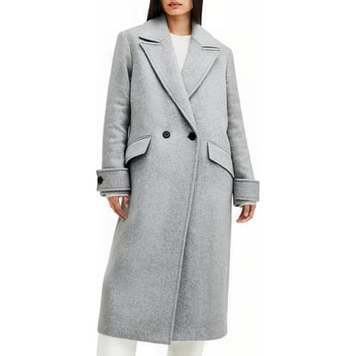 AllSaints Mabel Coat Ultimate Grey Maat: 10 | Double-Breasted Mantels Outlet | Dames | Grijs