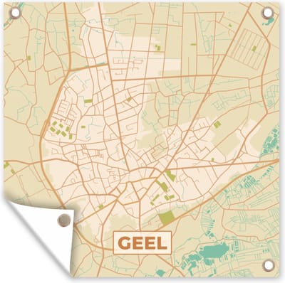 Tuin poster Kaart - Retro - Stadskaart - Plattegrond - Geel - 200x200 cm - Tuindoek