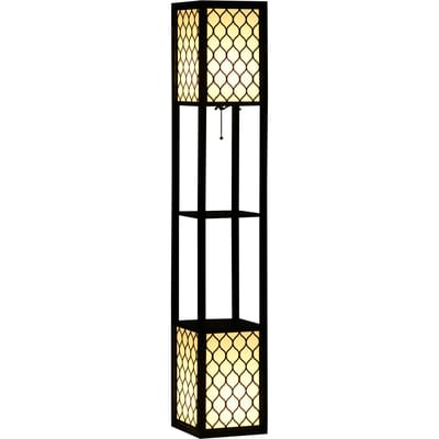 HOMCOM planklamp, 2 lampen, voetlamp voor woonkamer met E27 fitting, 2 planken 4 niveaus, bijennestpatroon, lampad zwart