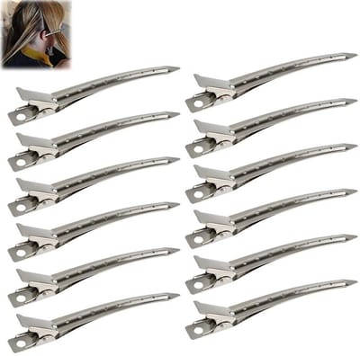 12 stuks - Eendenbek Klemmen - Metalen krokodillen krullers - 3,5 inch roestvrijstalen krulspelden - 8-gats wortelfluffyklemmen - Geschikt voor haarstyling en haarkleuring (zilver)