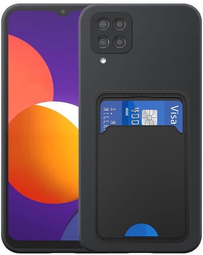 Geschikt voor Samsung Galaxy M12 Telefoonhoesje met TPU Pasjeshouder - Flexible Back Cover Case Siliconen TPU with Cardslot - Zwart - Smartphonica geschikt voor Samsung Galaxy M12