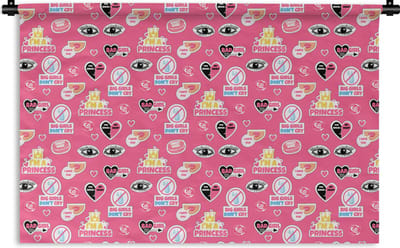 Wandkleed - Wanddoek - Meisjes - Roze - Prinses - Patroon - 180x120 cm - Wandtapijt