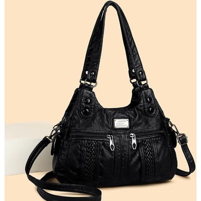 Grands Sacs à Main Mode pour Femmes Sacs à Main Sac Hobo Satchel en Cuir PU Lavé Sac à Main Tote avec Bandoulière Sac à Main à Poignée Supérieure pour Femmes noir