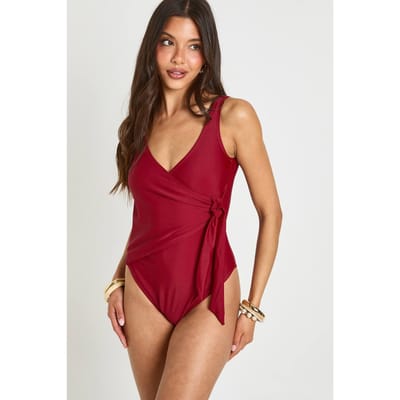 boohoo Dames Buikcontrolerende Badpak Met Wrapdetail | Burgundy | Maat: 6