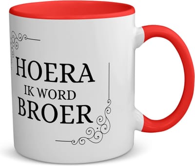 Akyol - hoera ik word broer koffiemok - theemok - rood - Broer - iemand die broer wordt - broer cadeautjes - cadeau - kado - geschenk - 350 ML inhoud