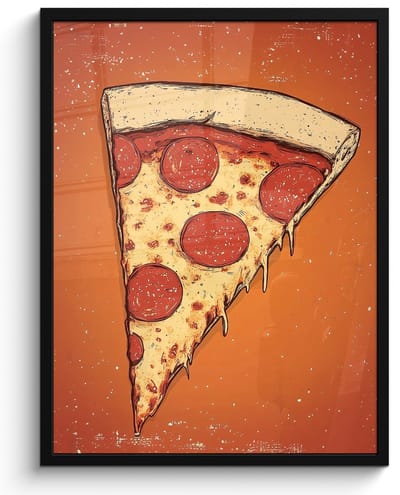 Poster in lijst - Fotolijst 50x70 cm - Posters - Pizza - Kaas - Rood - Pepperoni - Posterlijst zwart - Decoratie - Wanddecoratie woonkamer - Muurdecoratie slaapkamer