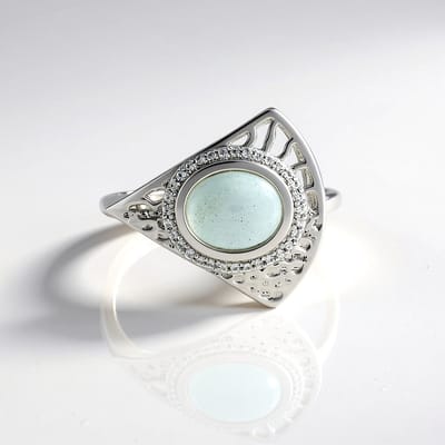 Cavill - Zilveren ring 925 Sterling met Aquamarijn 2,6 ct en 32 Zirkon 0,21 ct - Platina coating - Modern elegant design