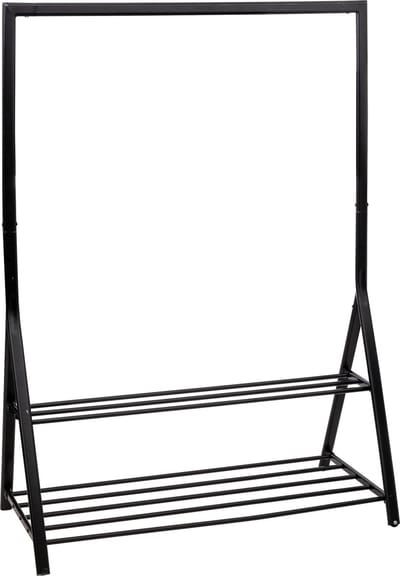 5Five Kledingrek Athene met enkele hang stang - metaal - zwart - 121 x 56 x 167 cm - 2 planken - kleding ophangen