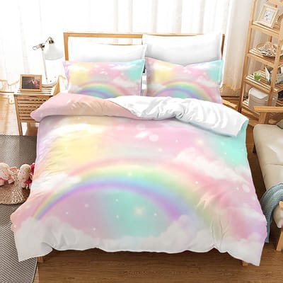 Regenbooggradiënt wolk dekbedovertrekset kleurrijke print beddengoed set voor meisjes vrouwen slaapkamer decoratieve sprei AU Single 140x210cm