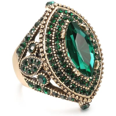 Luxe Antieke Ring Voor Vrouwen Vintage Look Aaa Groene Kristal Boho Sieraden Gouden Kleur Bedel Etnische Trouwring 8 beige