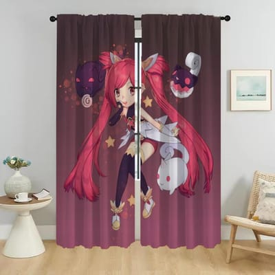 Gordijnen voor Woonkamer Gordijn LOL League of Legends Jinx Scheidingswand Home Interieur Gordijnen 2 Stuks Halloween Decoratie Kind W50xH70cmx2pcs-CL gray