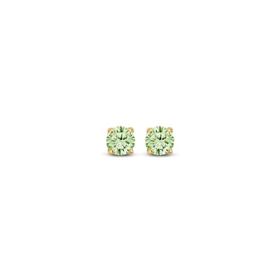 New Bling 9NBG-0562 Gouden Oorknopjes met Zirkonia 3mm - Licht Groen - Rond - 14 Karaat - Goud
