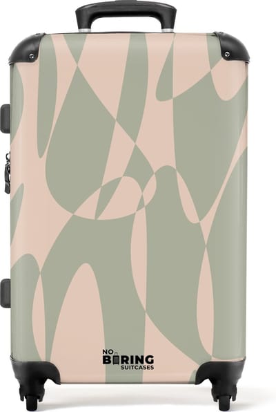 NoBoringSuitcases.com® - Koffer groot - Rolkoffer lichtgewicht - Beige met groene abstracte vormen - Reiskoffer met 4 wielen - Grote trolley XL - 20 kg bagage