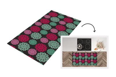 Keukenloper - Loper keuken - Bloemen - Vintage - Roze - Turquoise - Patronen - 120x60 cm - Keukenloper vinyl