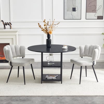 OKWISH Eettafelset 107 Cm - Ronde Tafel Met Dubbele Opbergruimte En 2 Eetkamerstoelen - Voor Kleine Ruimtes - Zwart Grijs