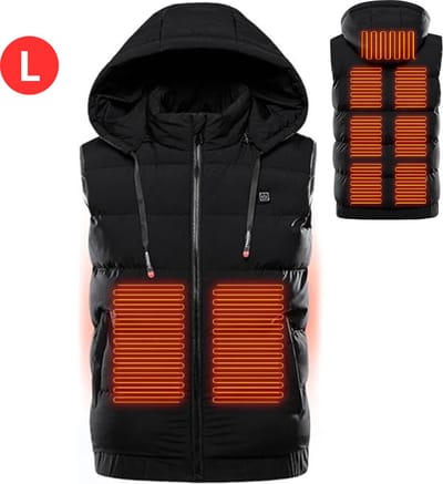 Nivard Verwarmde Bodywarmer - Heated Vest - Elektrische Bodywarmer - Met Capuchon - Water Afstotend - Oplaadbaar - Heren - Maat L - Zwart