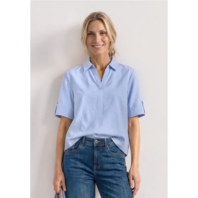 Chambrayblouse met korte mouwen en overhemdkraag