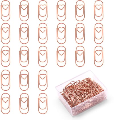 Kleine paperclips, hartvormige paperclips, metaal, bladwijzerclips, kleine bladwijzers voor school, kantoor, documenten, organisatie, roségoud, 130 stuks